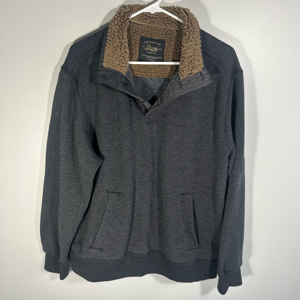 G.H. Bass & Co Faux-Fur Button-Up Collar Gray Pullover Sweatshirt Men’s XL Warm